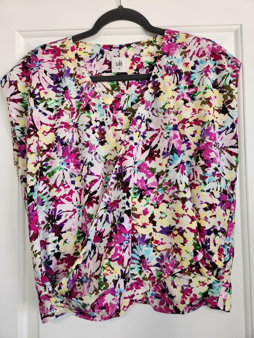 Cabi Vibrant Floral Crossover Blouse - Pink, Yellow, Green, Blue, Purple